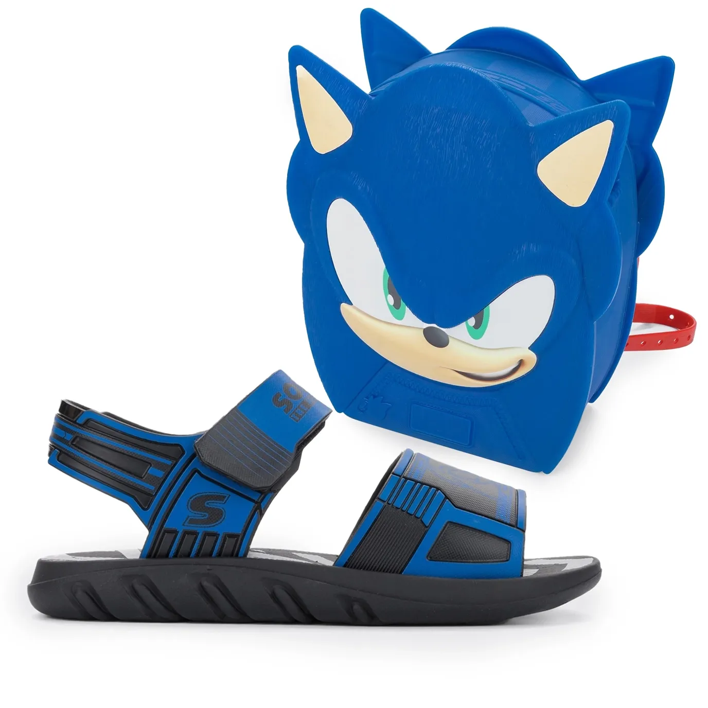 Papete infantil Grendene azul com design do Sonic, tiras azuis e pretas, vista frontal