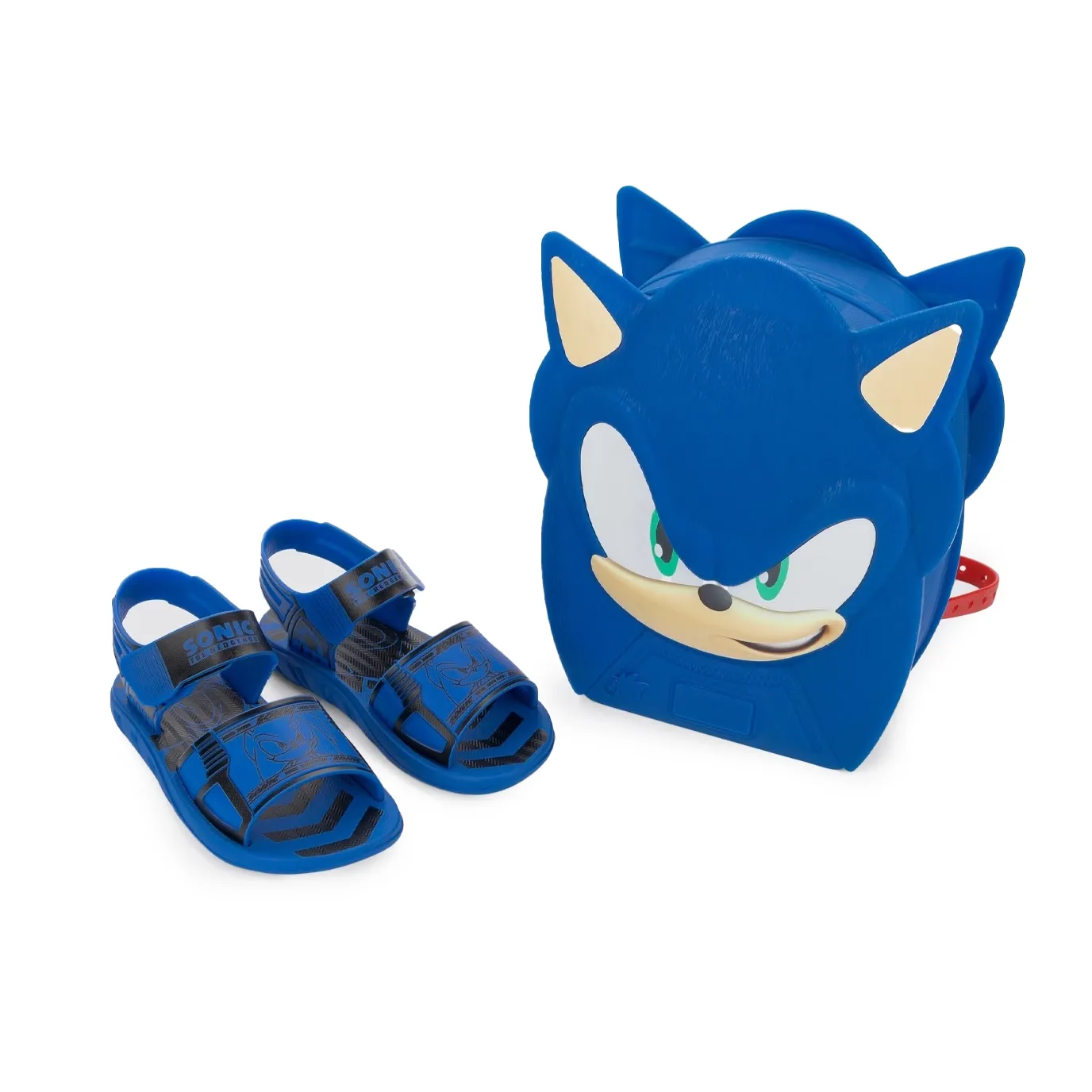 Vista lateral da papete infantil azul Grendene Casual mostrando tiras ajustáveis