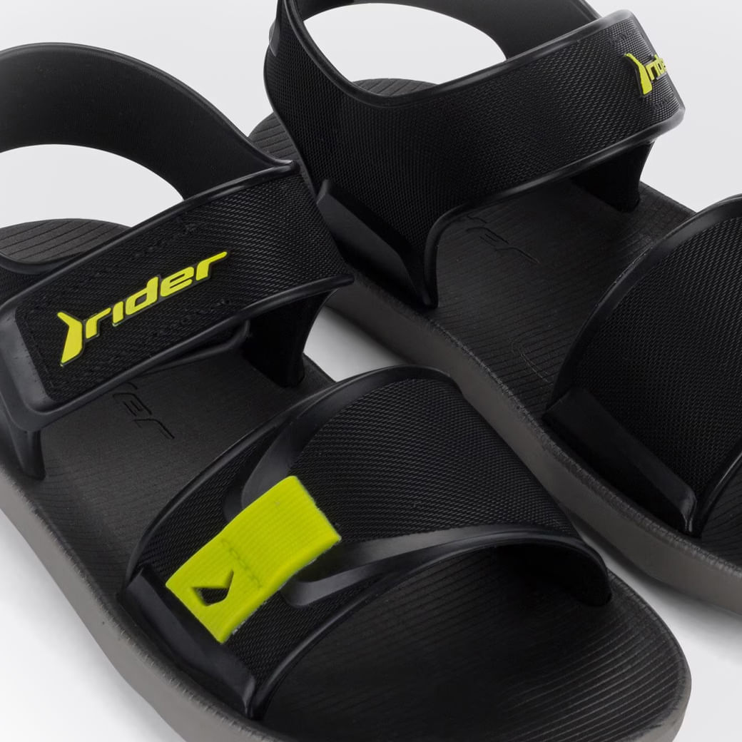 Sandália Rider Kids Papete Casual Cinza mostrando detalhes e tabela de tamanhos