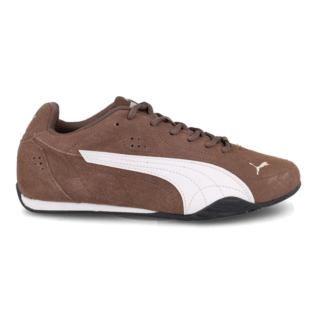 Tênis Puma Core marrom unissex com solado de borracha e fechamento por cadarço