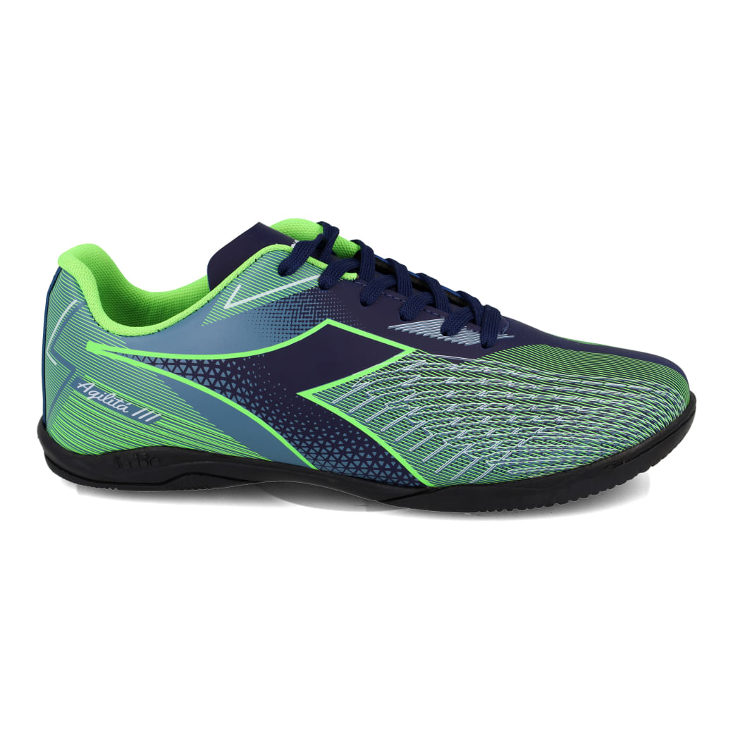 Chuteira de futsal infantil Diadora Agilitá III cor marinho com detalhes em azul e branco