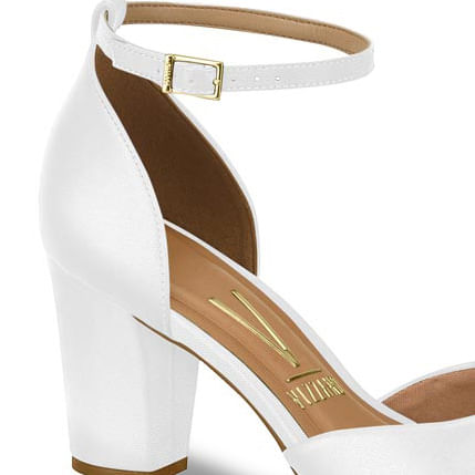 Sandália Vizzano Salto Bloco Elegance Feminina branca vista lateral com detalhes dourados