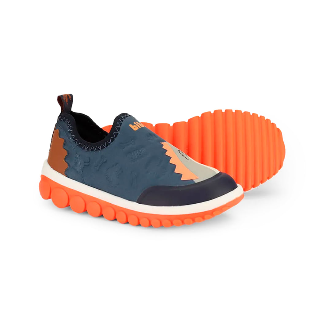 Tênis infantil Bibi Roller 2.0 Dinossauro azul marinho vista lateral