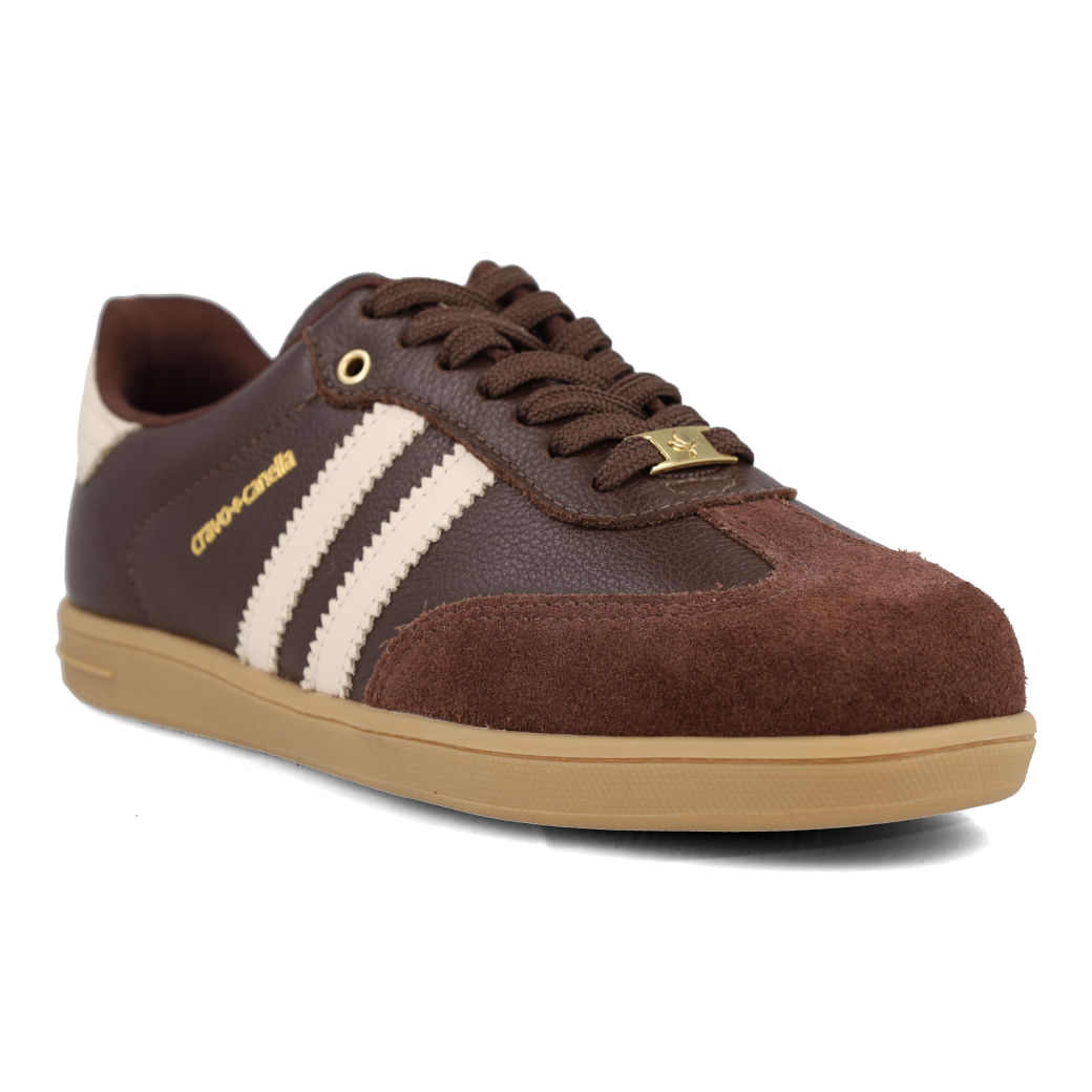 Tênis casual feminino Marrom com detalhes pretos e solado caramelo