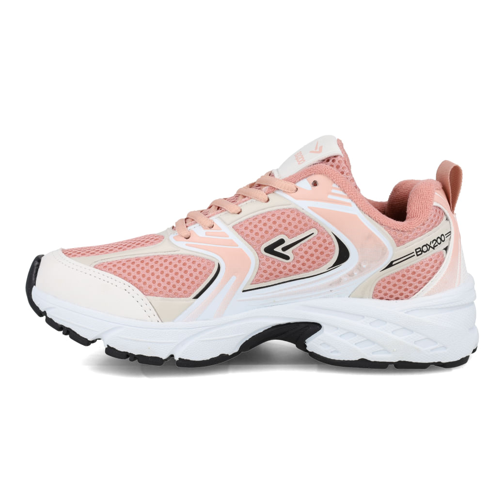 Tênis feminino branco Box200, vista lateral destacando o design e material em tecido