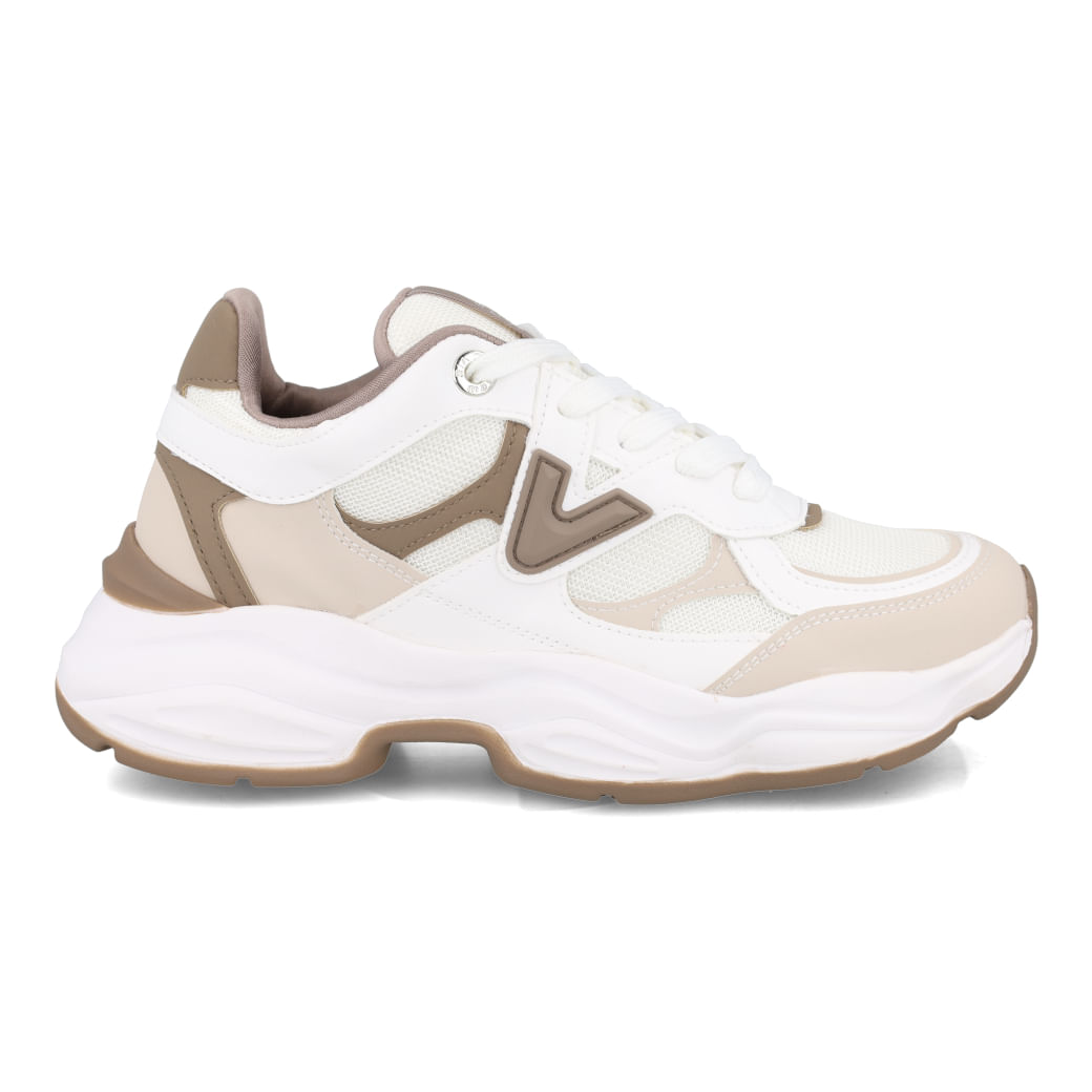 Tênis Via Marte Casual Chunky Feminino Bege vista lateral com design moderno e detalhes em branco e bege