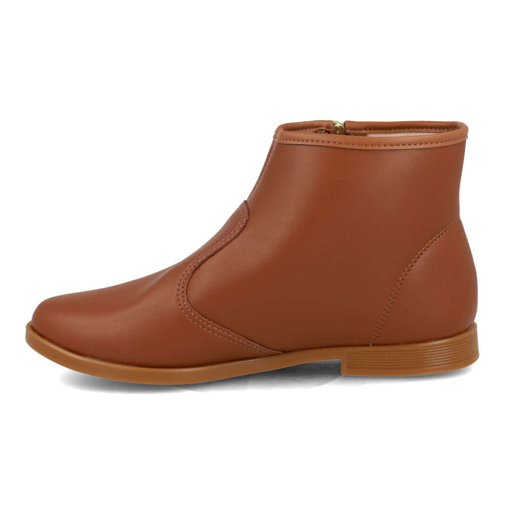 Vista lateral da bota Molekinha castanho infantil com acabamento em nobuck e zíper dourado
