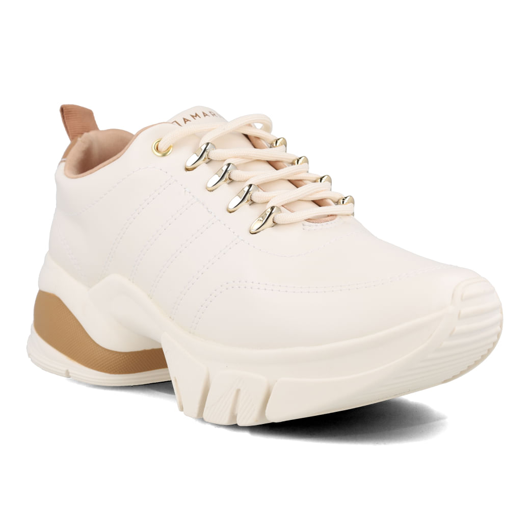 Tênis casual branco feminino Ramarim vista lateral para ajuste e conforto