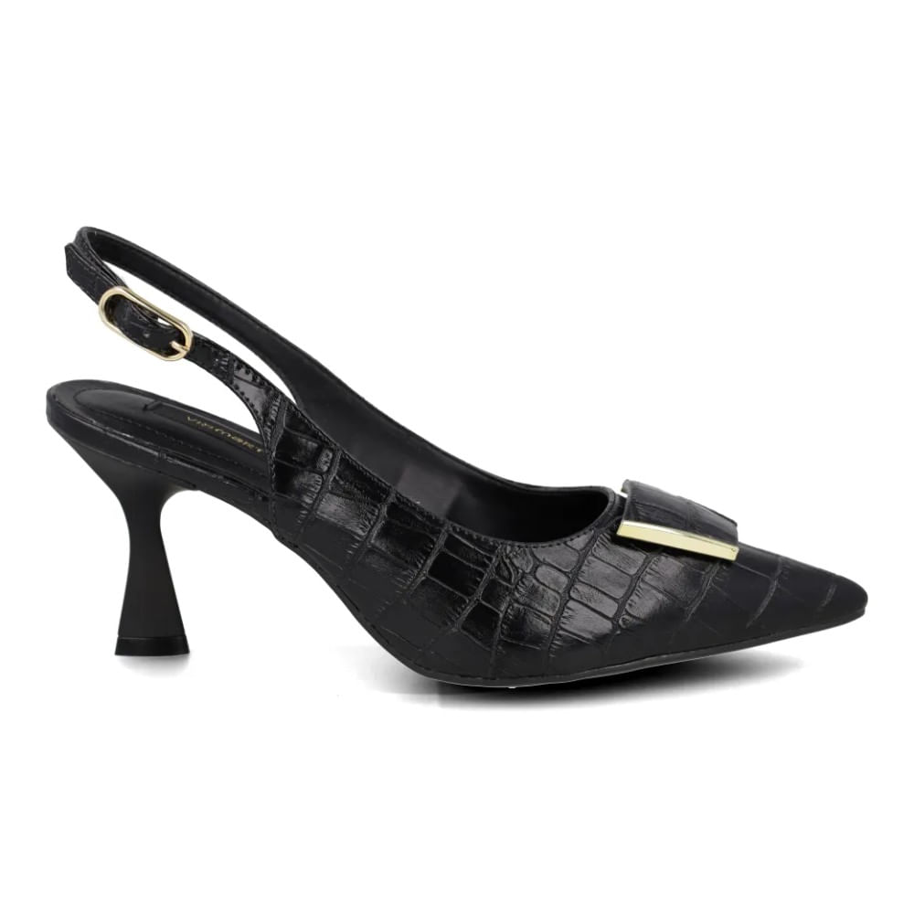 Scarpin Slingback Via Marte Bico Fino Croco Preto