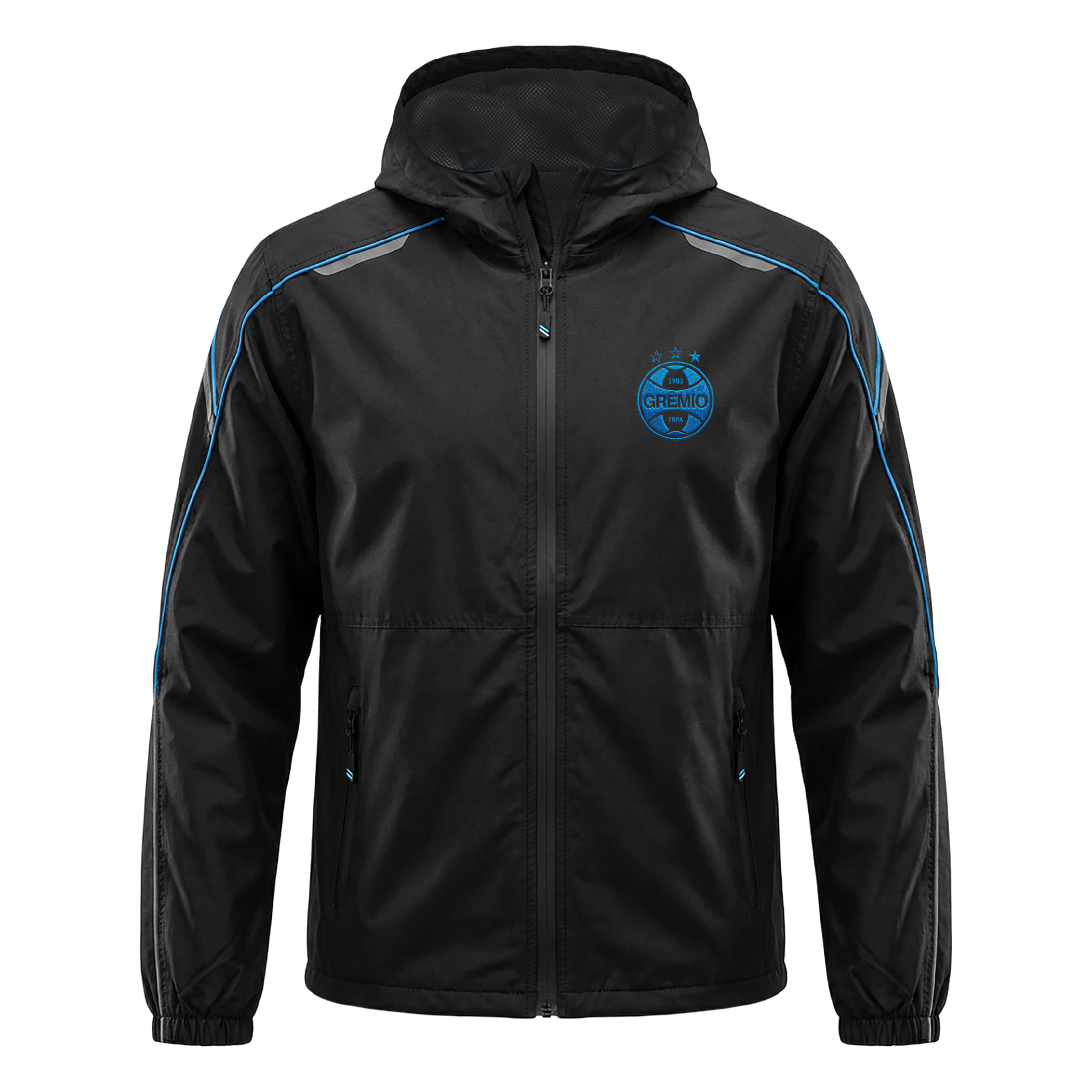 Jaqueta Lotus Grêmio Masculino Preto com zíper frontal e brasão bordado do Grêmio no peito