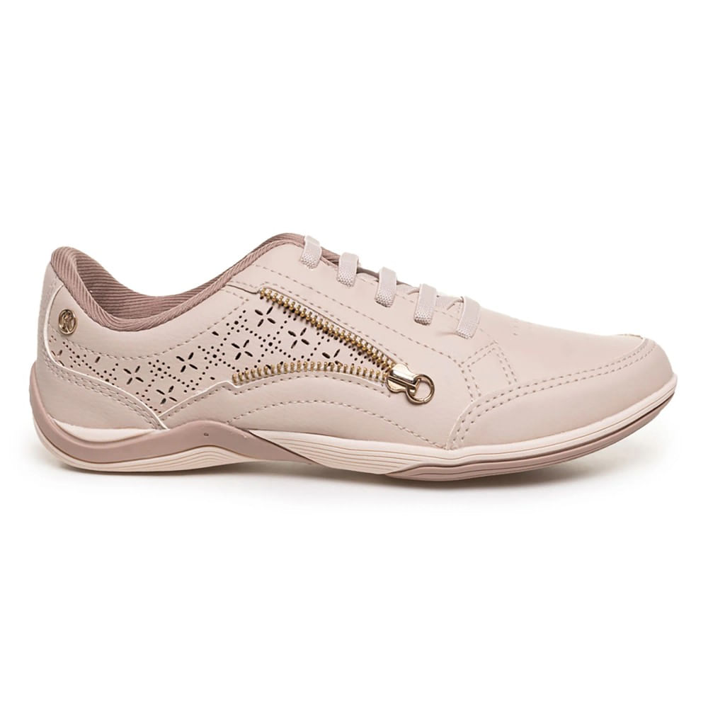 Tênis Feminino Casual Recortes Ziper Kolosh Bege