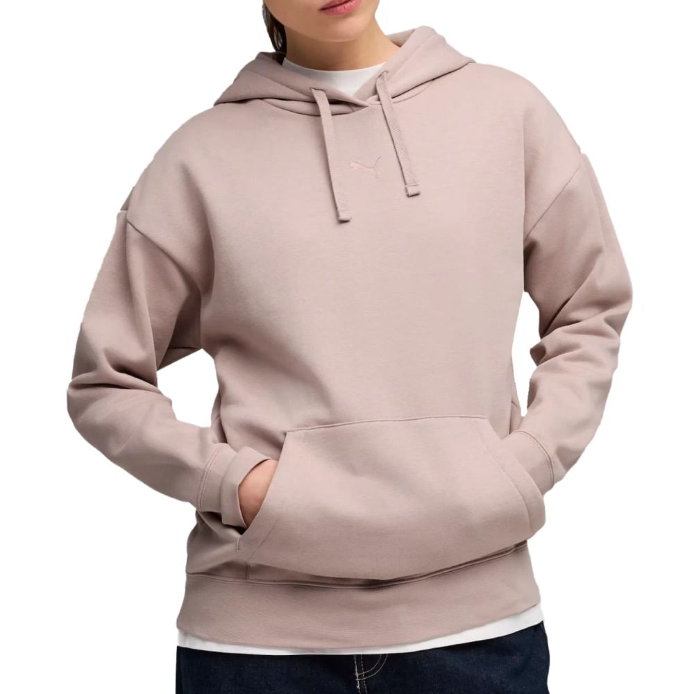 Casaco Moletom Puma F Logo Relaxed Hoodie Feminino Bege Casual