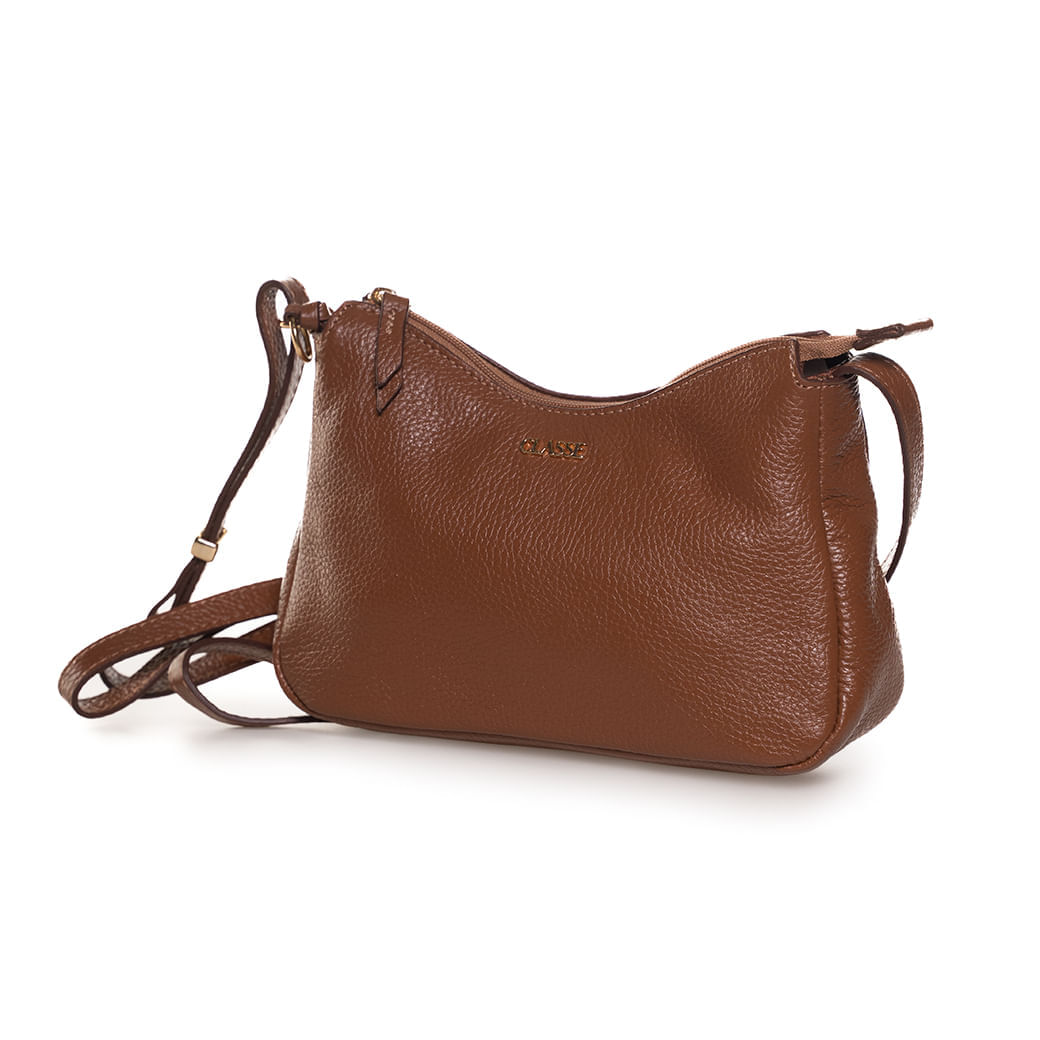 Bolsa crossbody feminina Classe Couro caramelo para uso casual e urbano