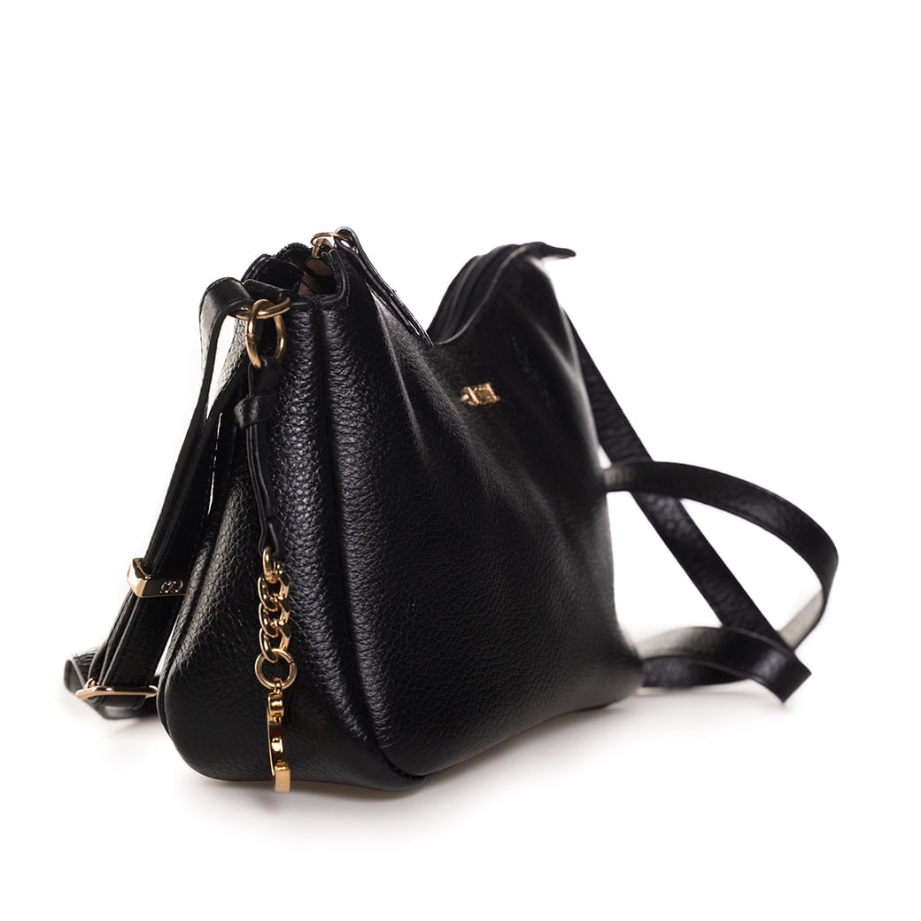 Bolsa Classe Couro preta com design compacto e elegante