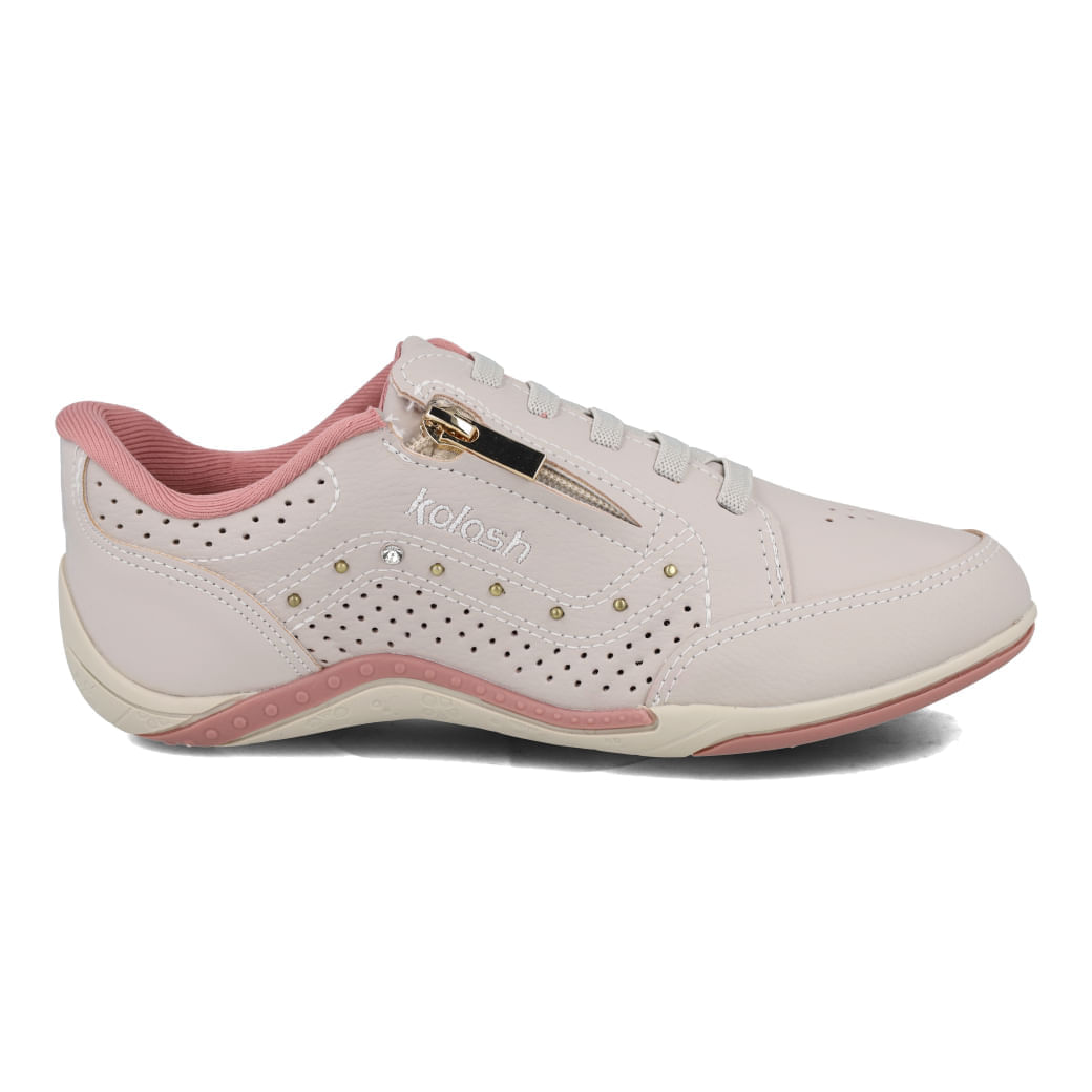 Tênis Feminino Detalhes Ziper Verniz Kolosh Creme