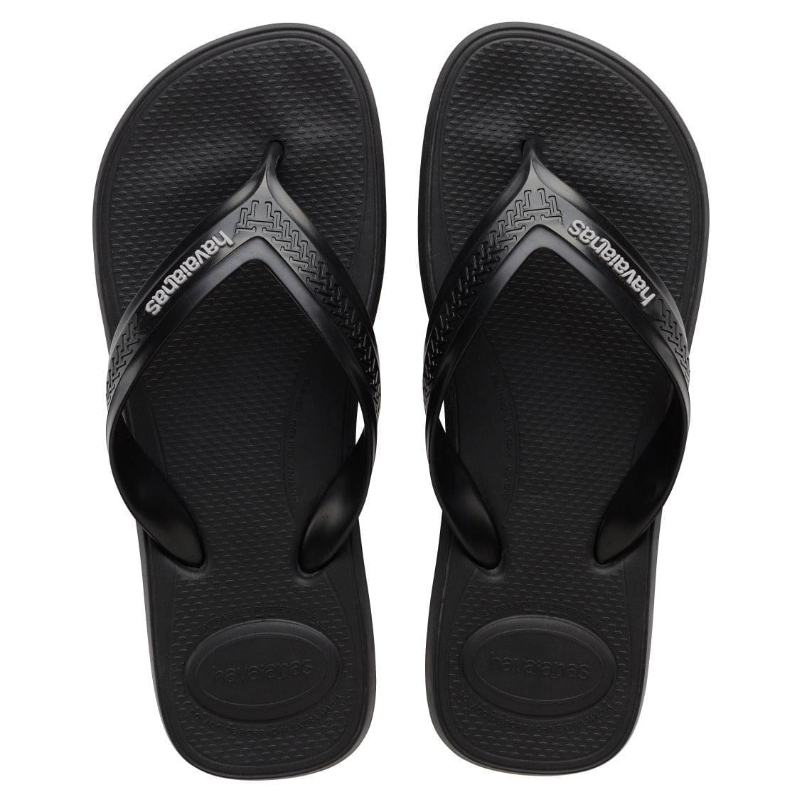 Chinelo masculino Havaianas Top Max Comfort preto, detalhe da sola em borracha