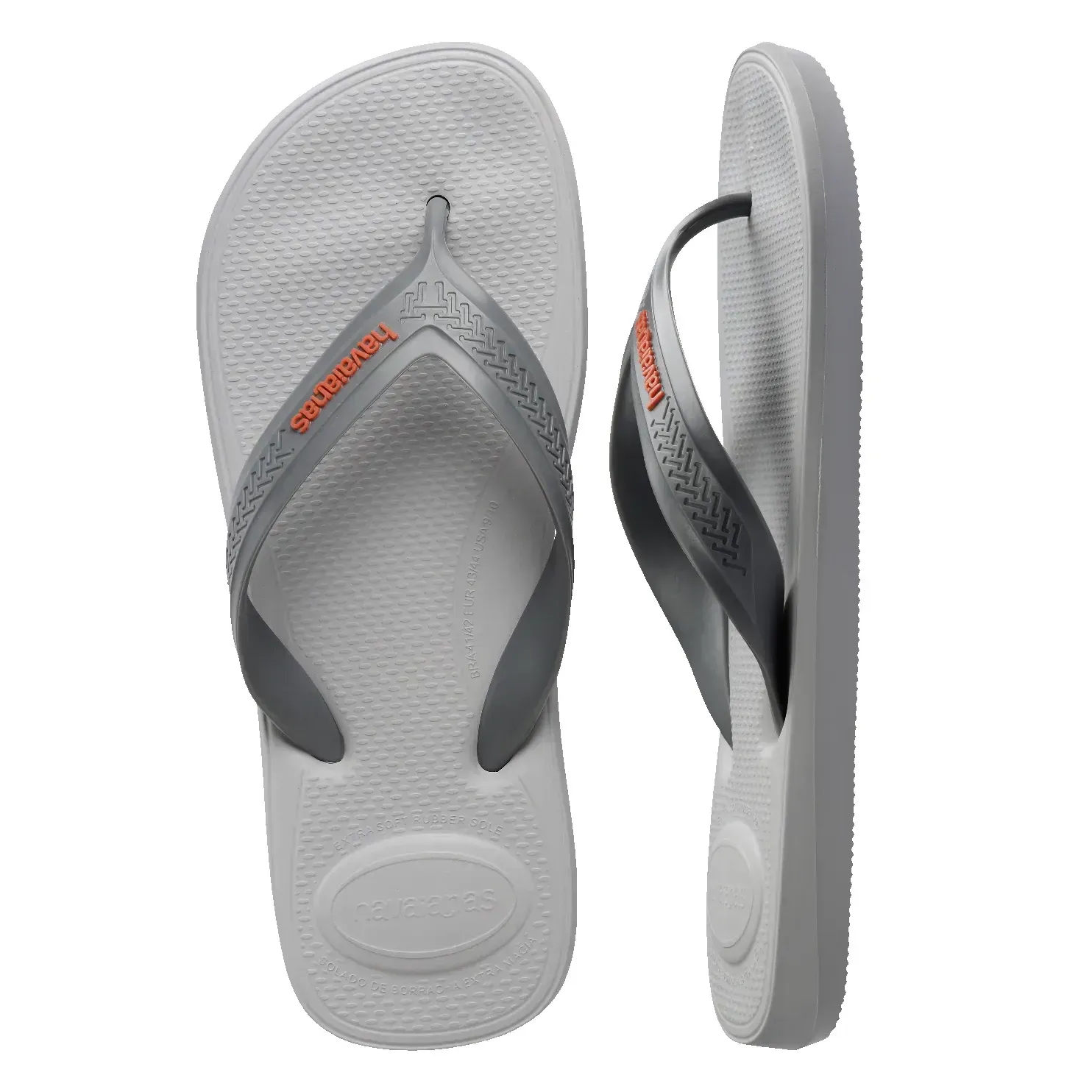 Chinelo masculino Havaianas Top Max Comfort cinza com destaque para solado e logo nas tiras