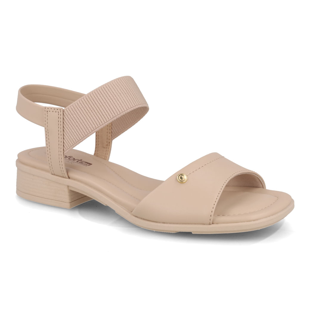 Sandália Comfortflex creme salto bloco 3 cm vista lateral direita para seção Vai Servir