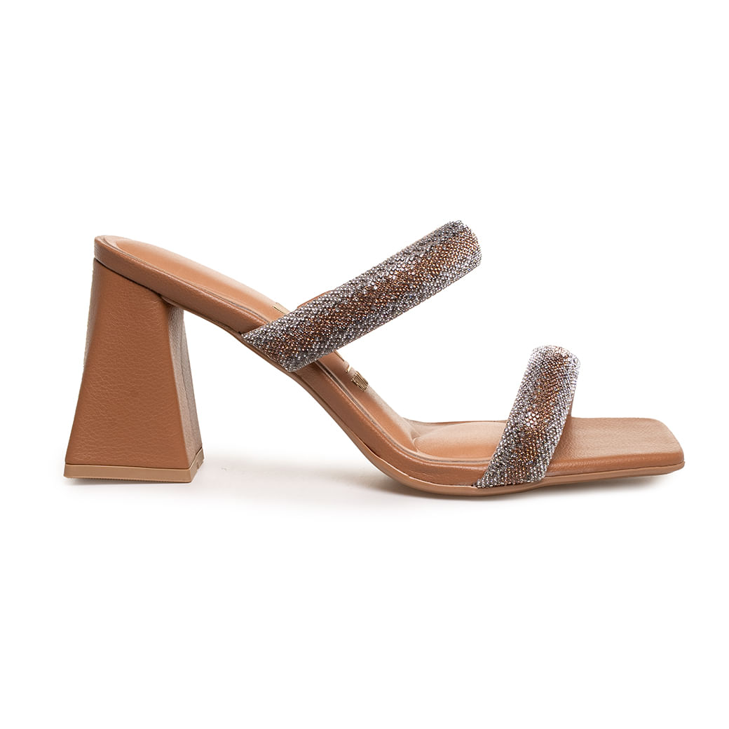 Sandália Salto Grosso Tira Brilhosa Bege Vizzano Feminina Oscar