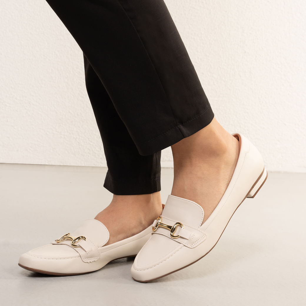 Sapato Mocassim Fivela Vizzano Feminino Branco Oscar