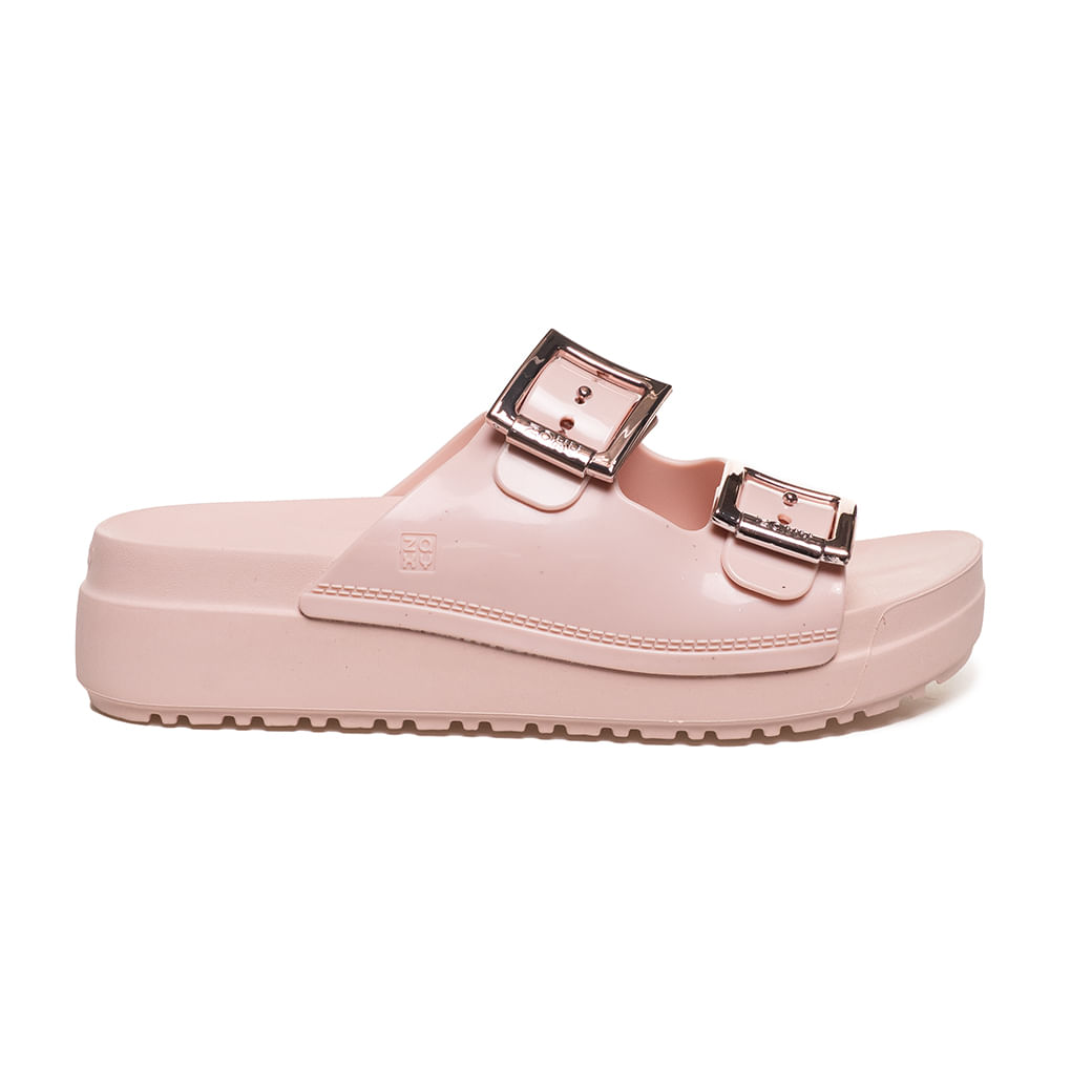 Chinelo feminino Zaxy Nude Claro Slide Partner III vista lateral em fundo branco