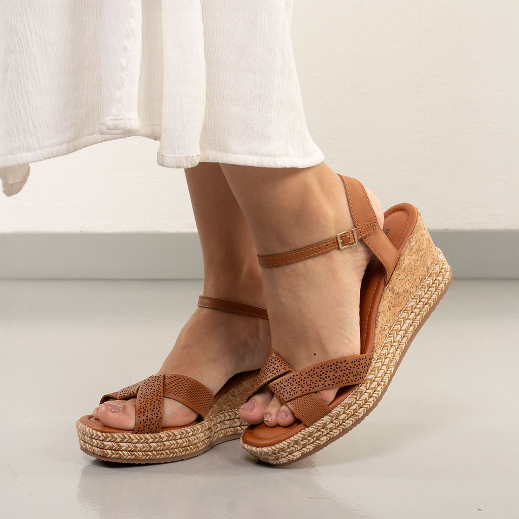 Sandália Feminina Anabela Salto Alto Bottero Caramelo Paquetá