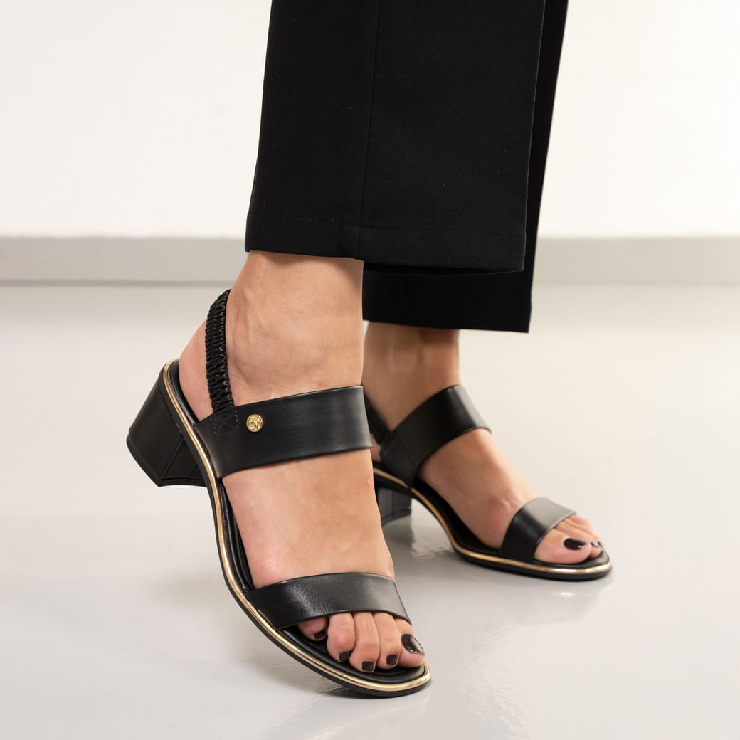 Sandália Preta Beira Rio Elástico Feminina Confortável Oscar