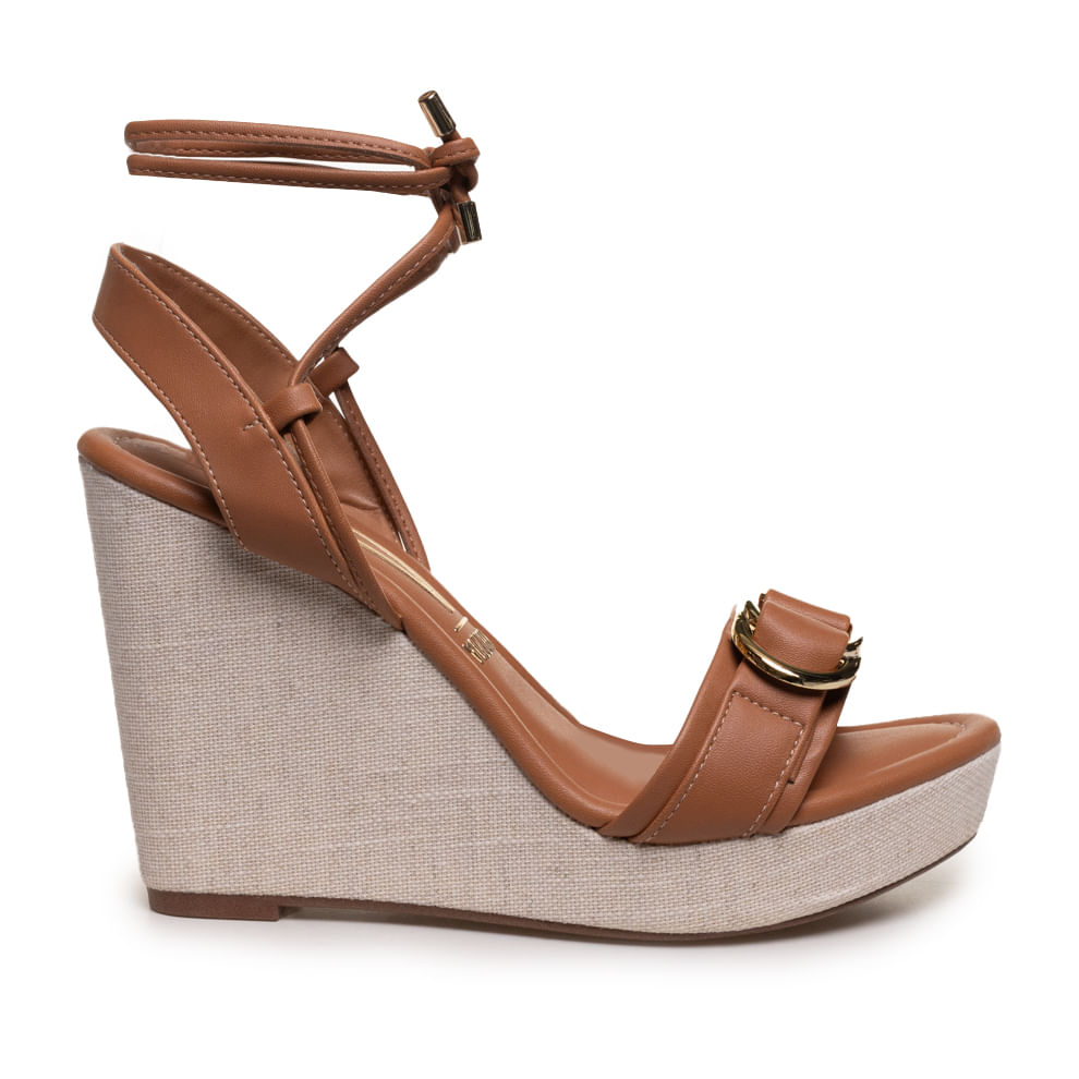 Sandália Anabela Marrom Vizzano Feminina Salto Alto Confortável