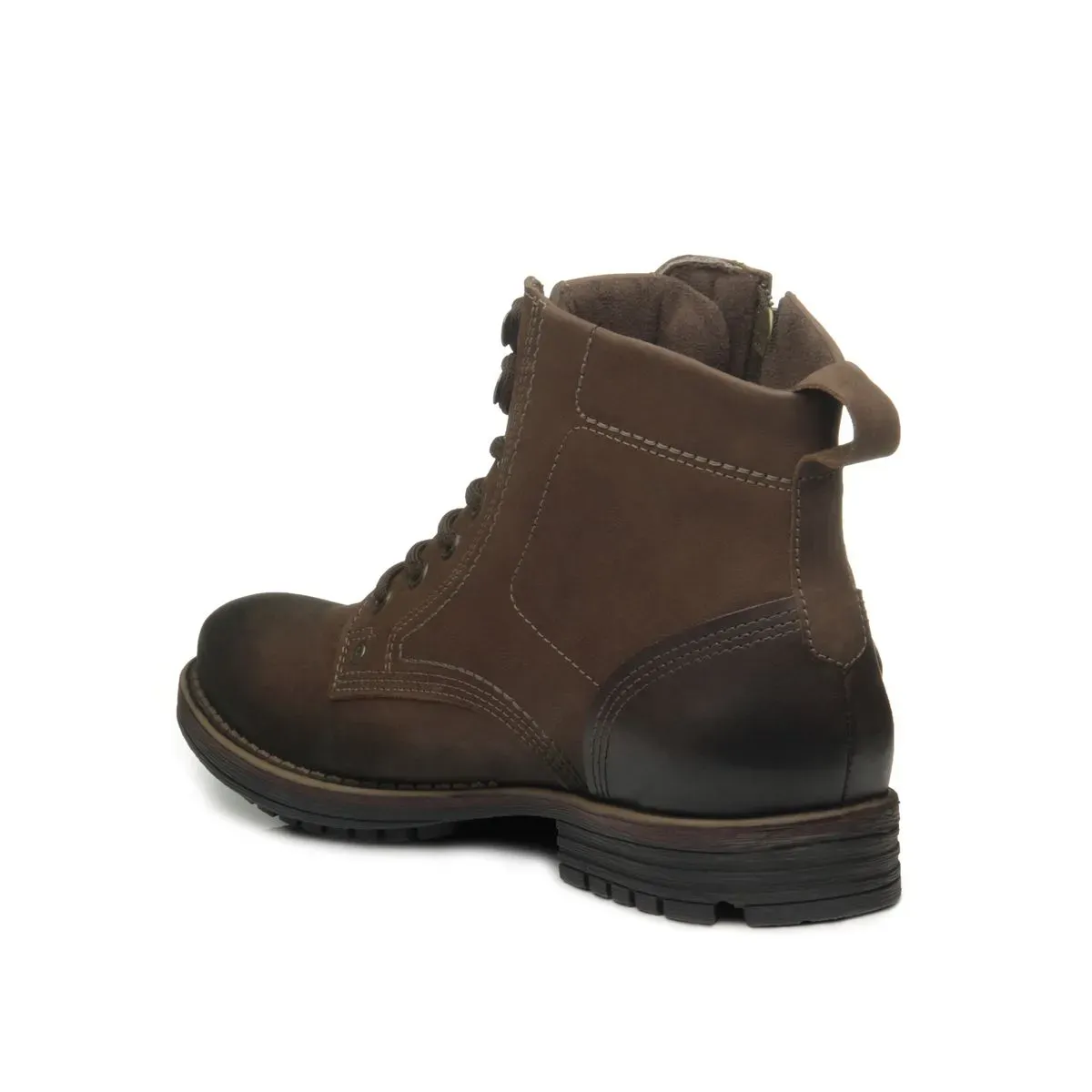 Bota Pegada Action couro castanho vista lateral esquerda com zíper interno e cadarços