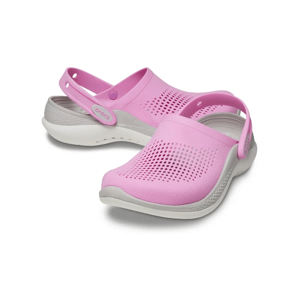 Babuche Ride Crocs rosa vista frontal com tiras ajustáveis