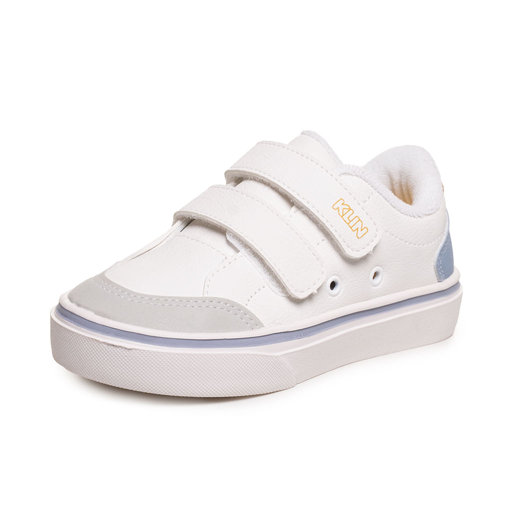 Tênis infantil branco Klin detalhes do interior acolchoado e fechamento em velcro