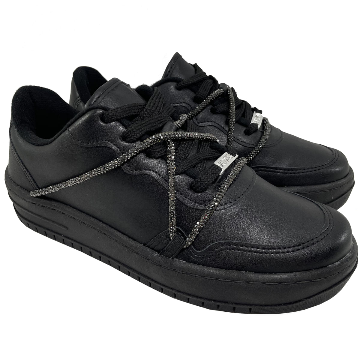 Tênis Casual Vizzano Tira Strass Feminino Preto Oscar