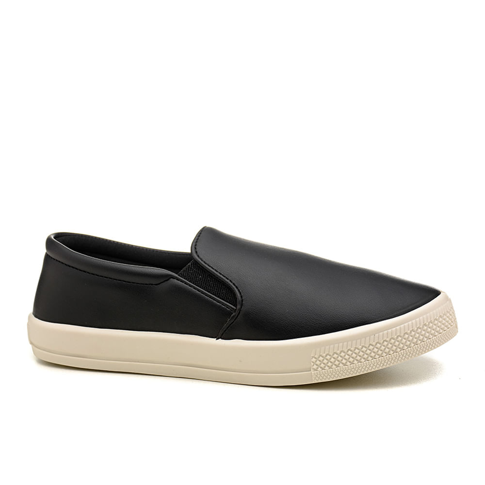 Tênis feminino Mup napa preto com solado off-white em vista lateral direita