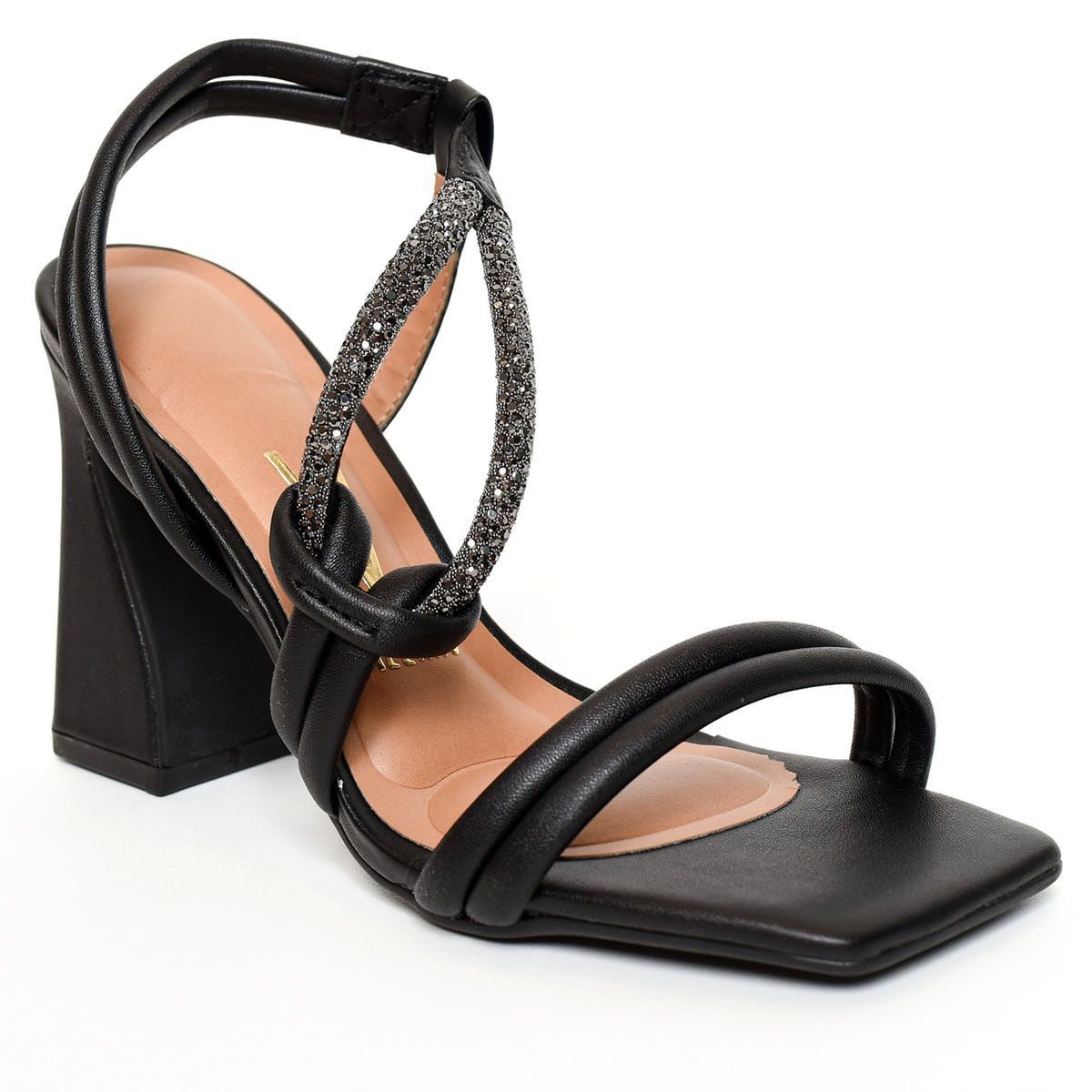 Sandália Vizzano Tiras Strass Salto Bloco Feminina Preta Paquetá