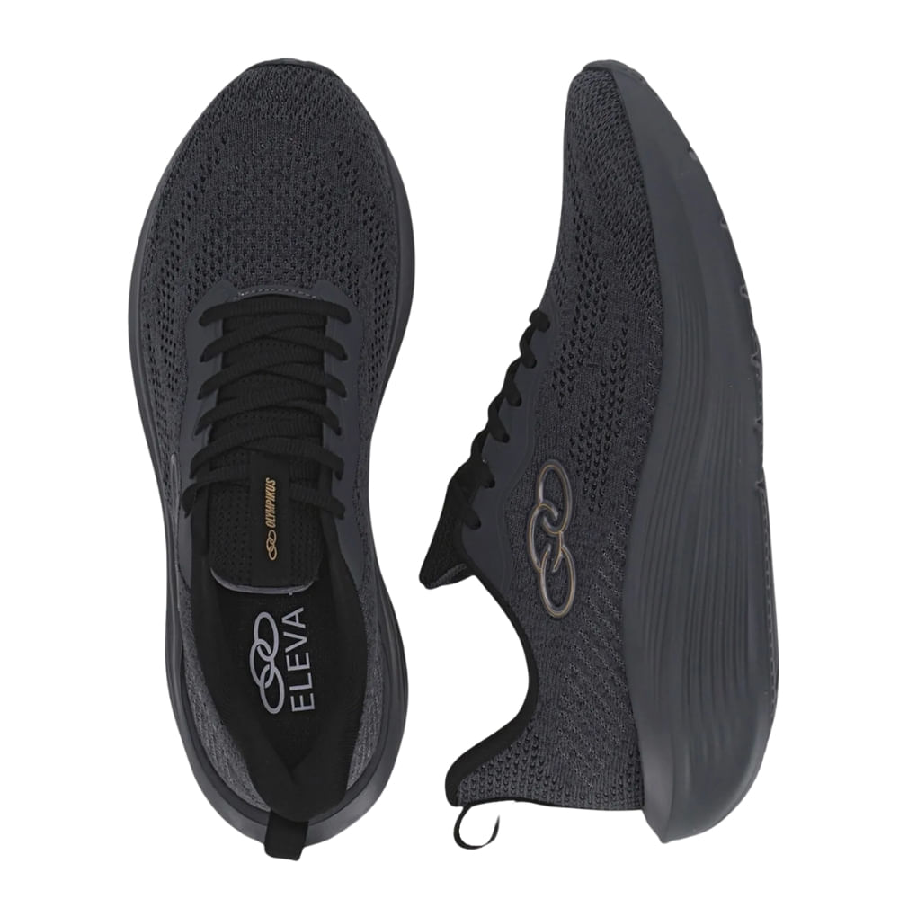 Tênis Olympikus Rayo masculino preto e mescla vista superior mostrando palmilha e detalhes do solado