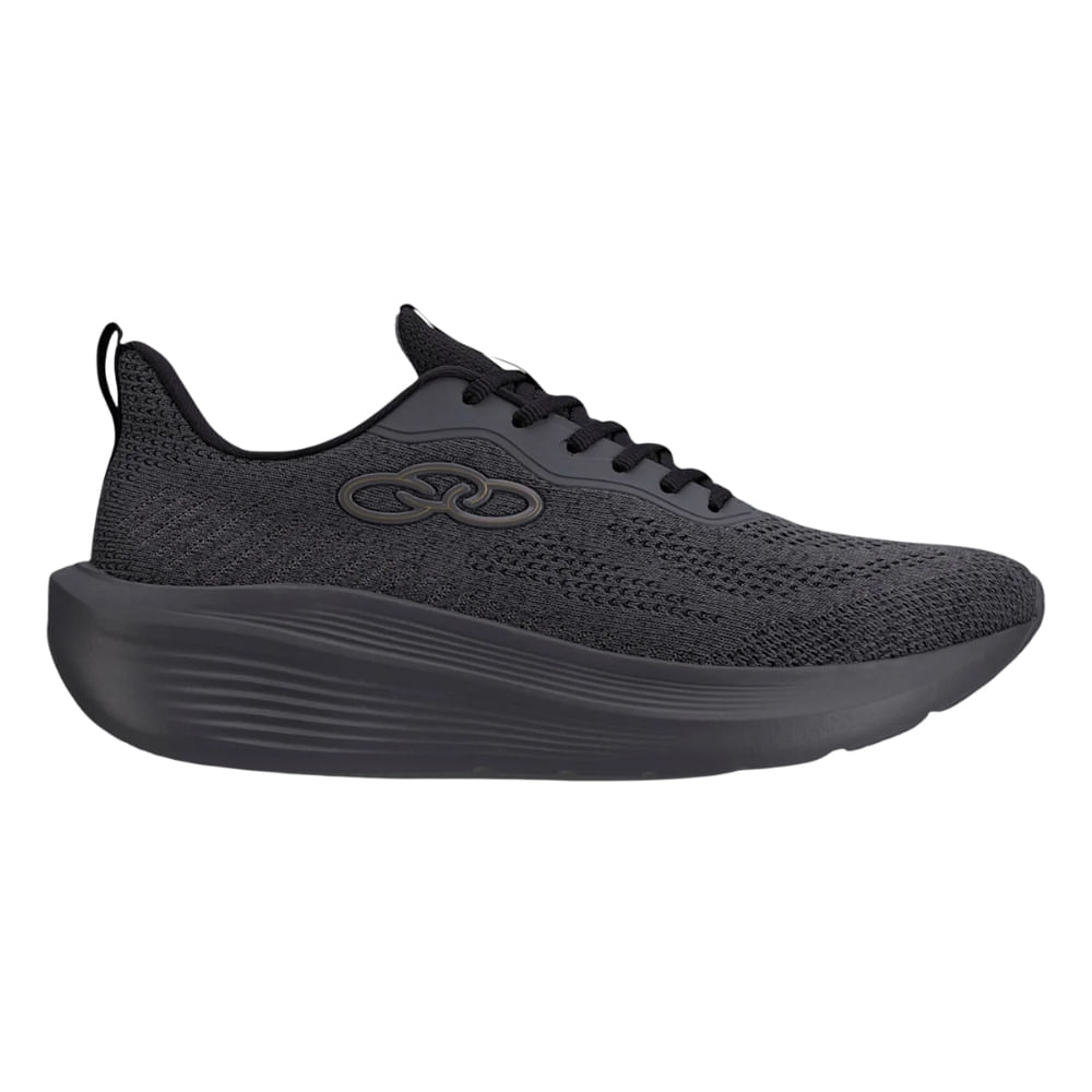 Tênis Olympikus Rayo masculino preto e mescla lado direito em fundo branco mostrando cabedal em tecido Jacquard e solado em EVA grafite