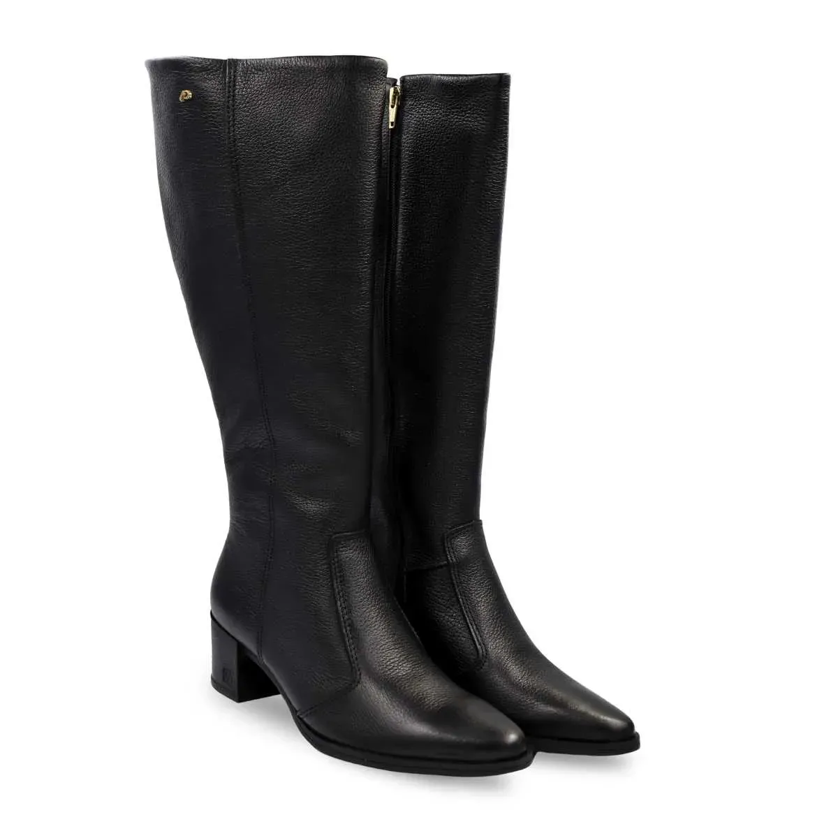 Par de botas femininas Pegada Burnished pretas cano alto em ângulo frontal lateral esquerda