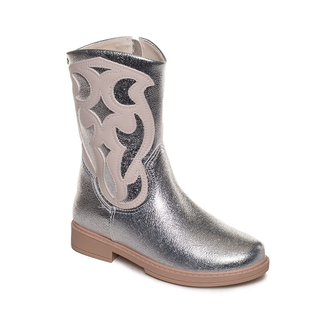 Bota Pampili Safira Infantil Prata com Zíper e Solado