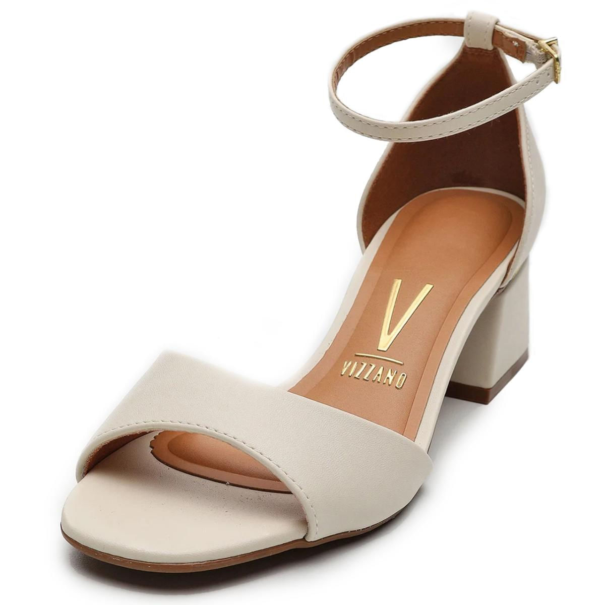 Sandália Vizzano Salto Bloco Detalhe Dourado Feminina Cinza Paquetá
