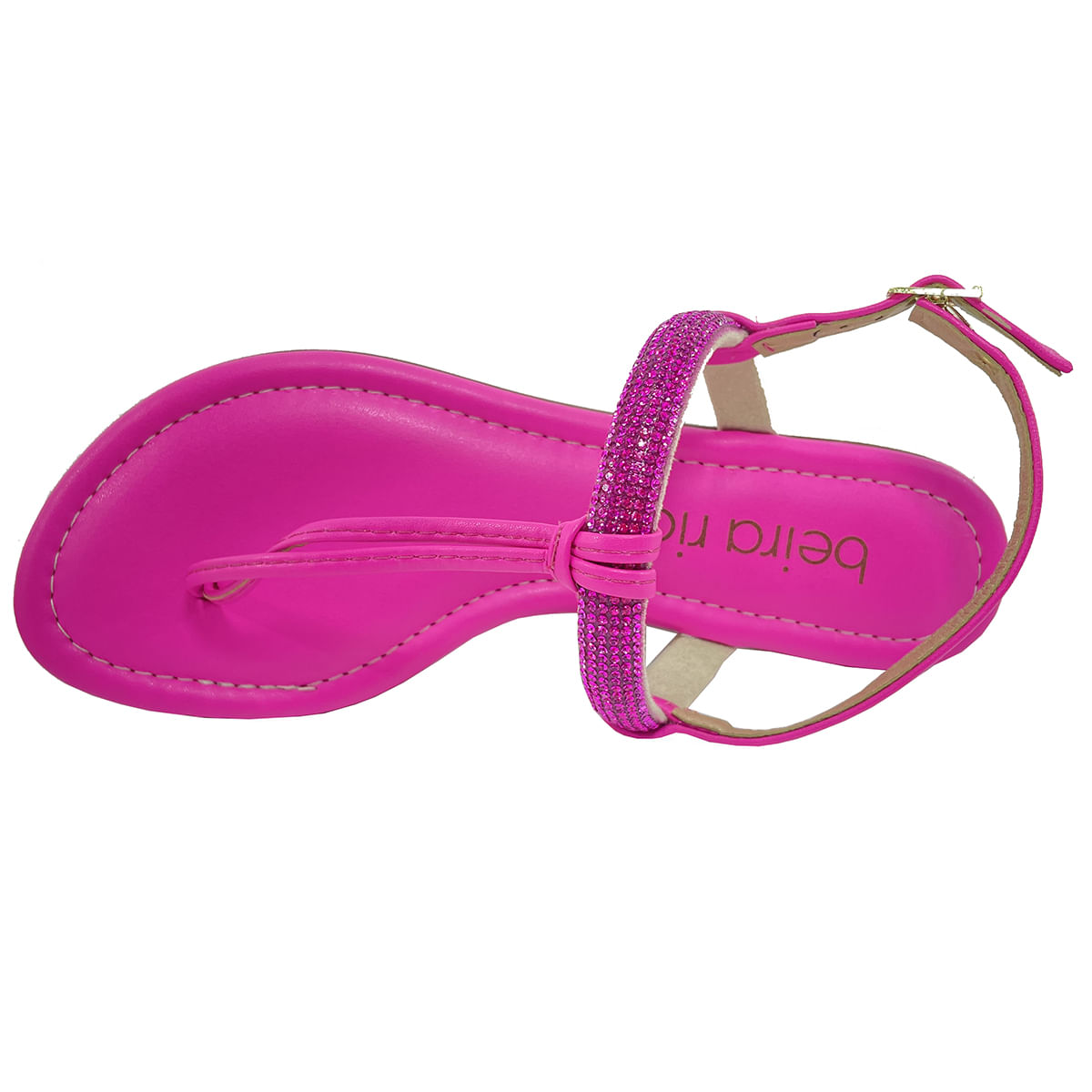 Sandália Rasteira Beira Rio Flat Strass Feminina Rosa Paquetá