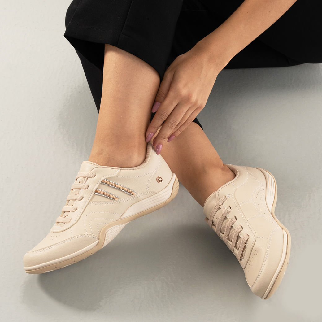 Tênis Casual Kolosh Century Feminino Tule Bege Paquetá