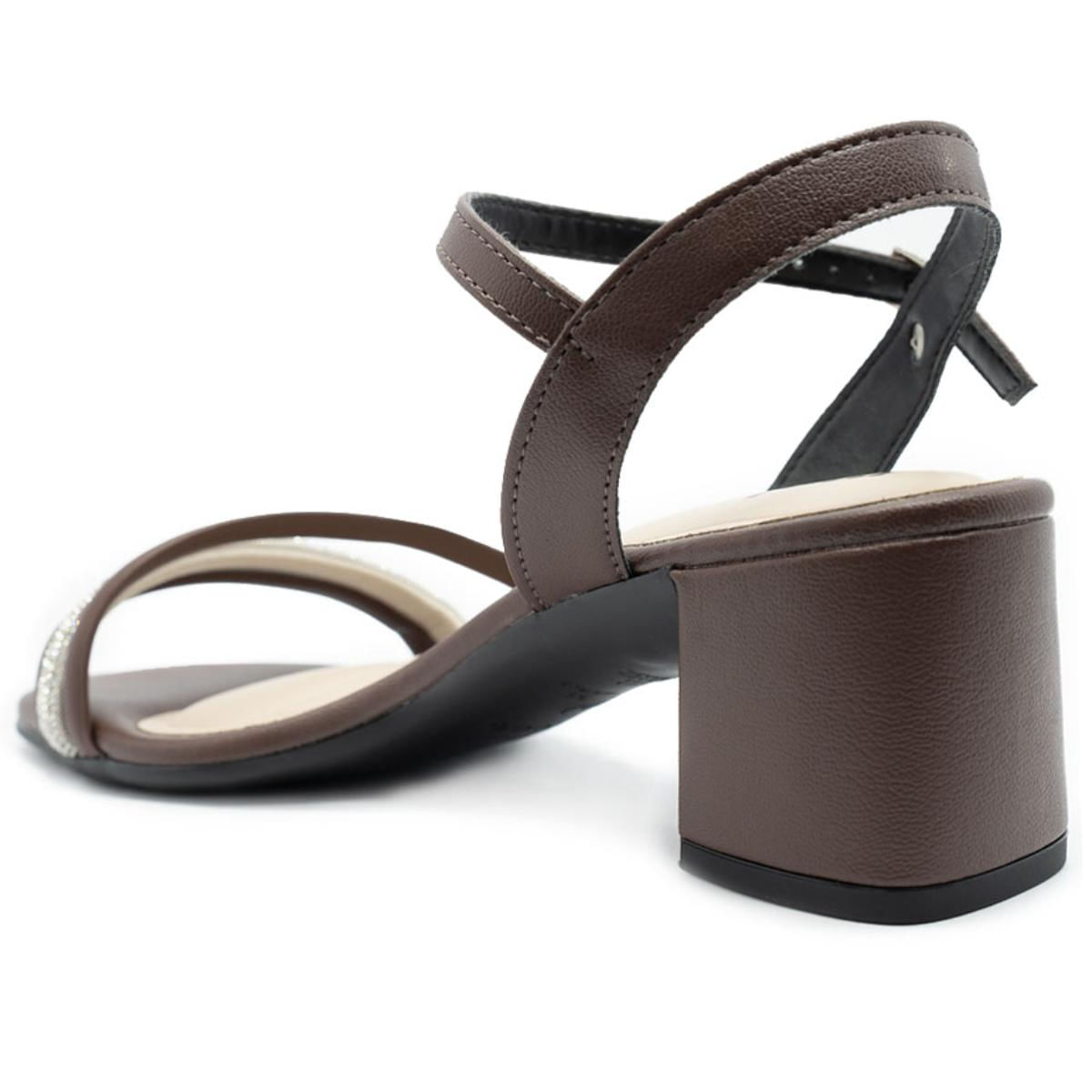 Sandália Moleca Tira Strass Salto Bloco Feminina Marrom Oscar