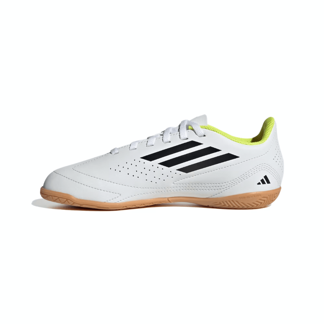 Chuteira de futsal Adidas Deportivo III Juvenil branca vista lateral esquerda para ajuste ideal