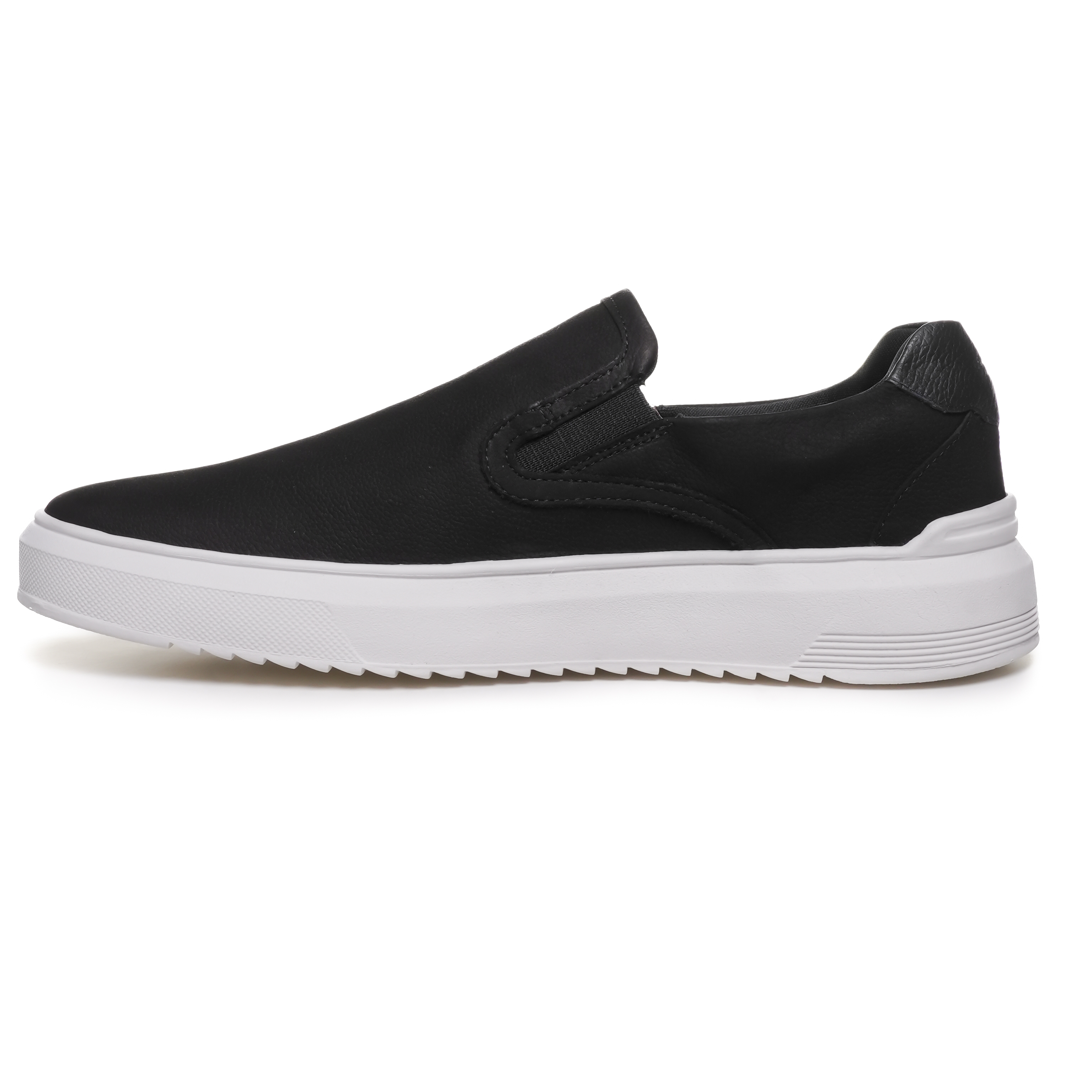 Tênis slip on masculino Constantino preto com solado branco perfil lateral esquerdo