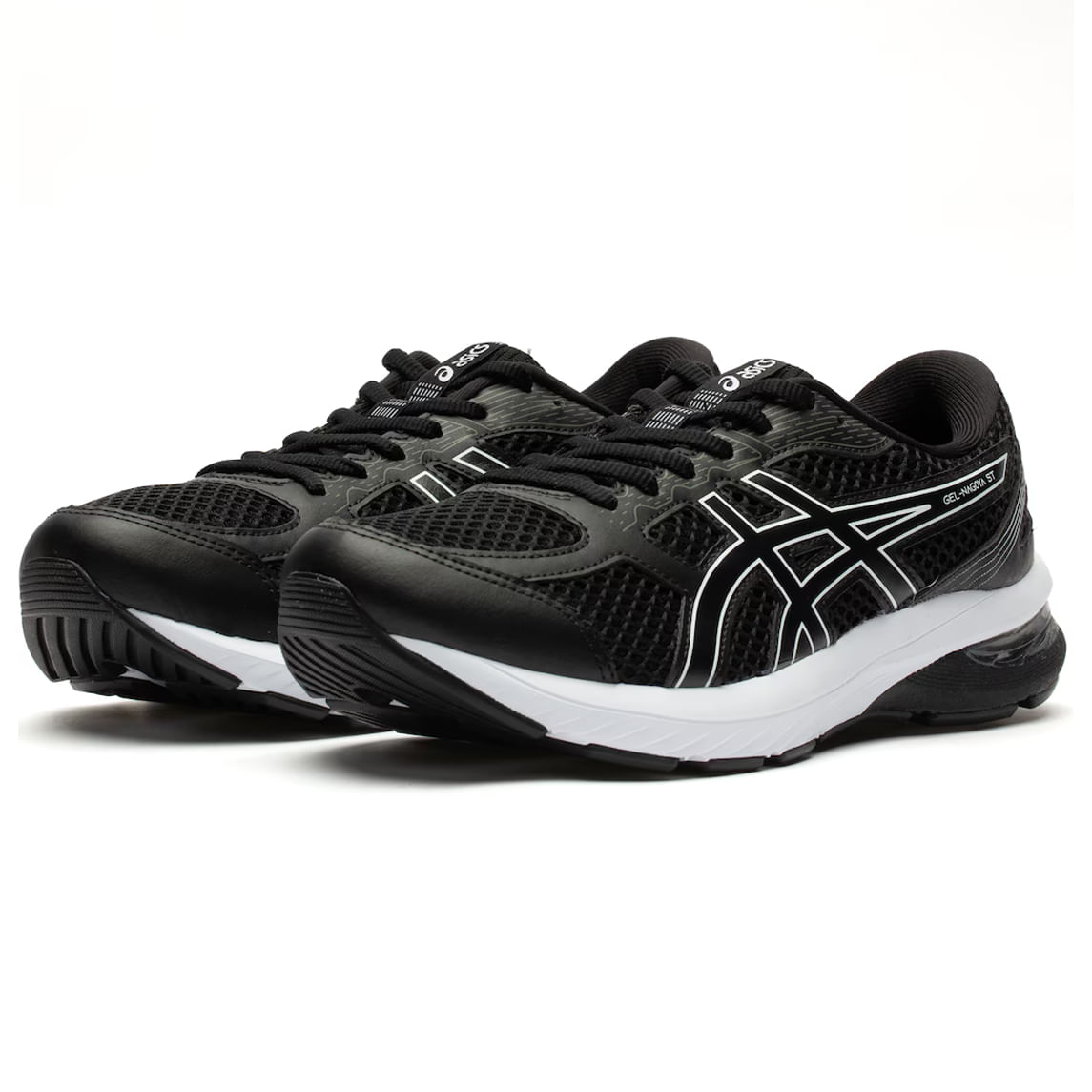 Tênis esportivo ASICS Gel Shogun preto vista frontal para ajuste e conforto.