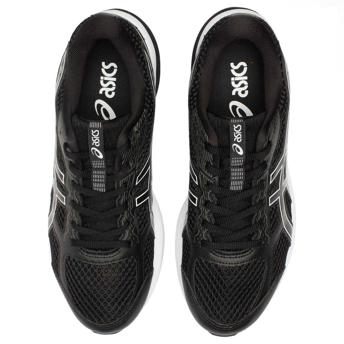 Tênis ASICS Gel Shogun preto com detalhes em branco visto de cima destacando conforto e ventilação.