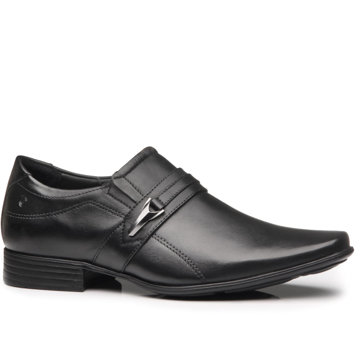 Vista superior do sapato social masculino preto em couro Pegada mostrando interior