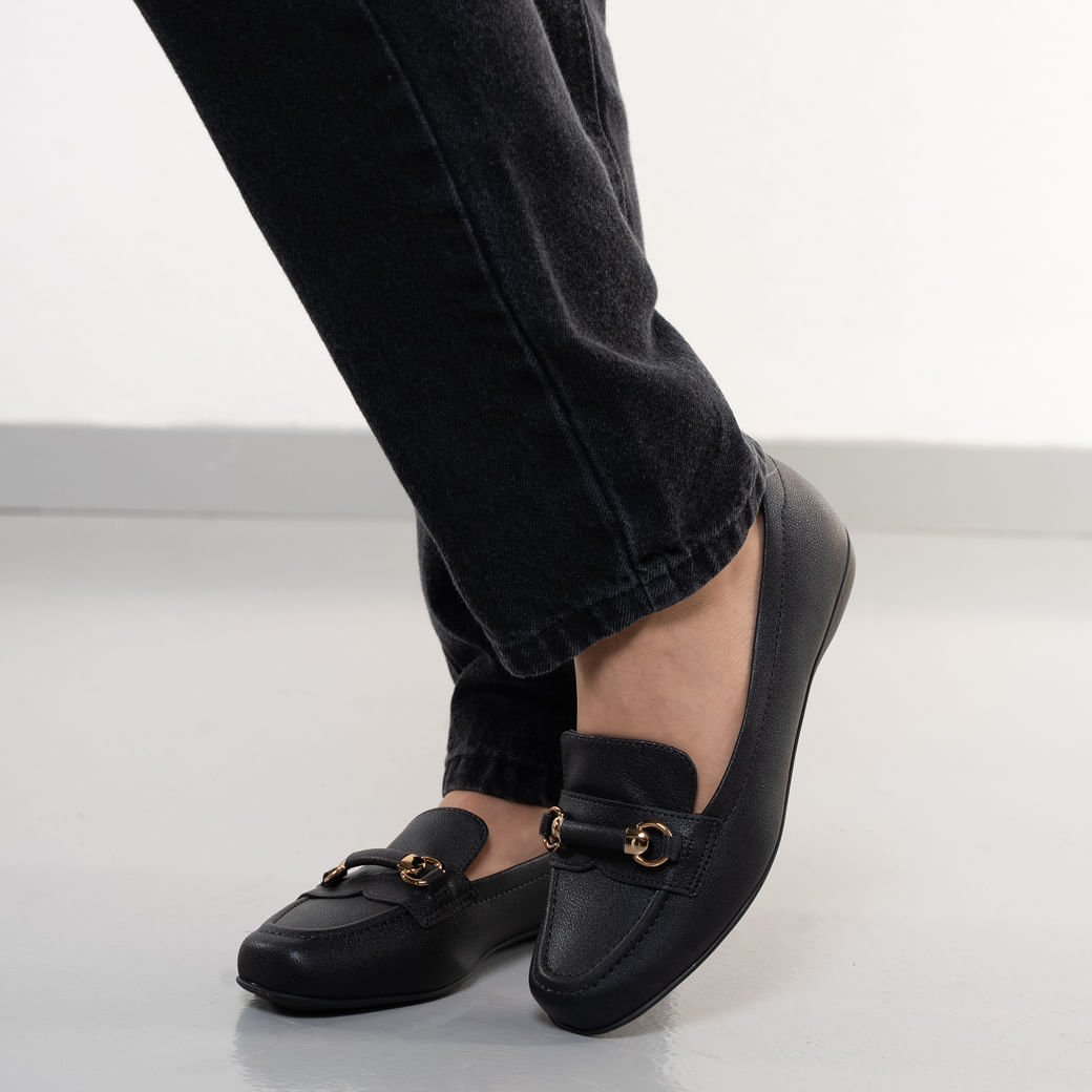 Sapato Modare Mocassim Fivela Feminino Preto Oscar