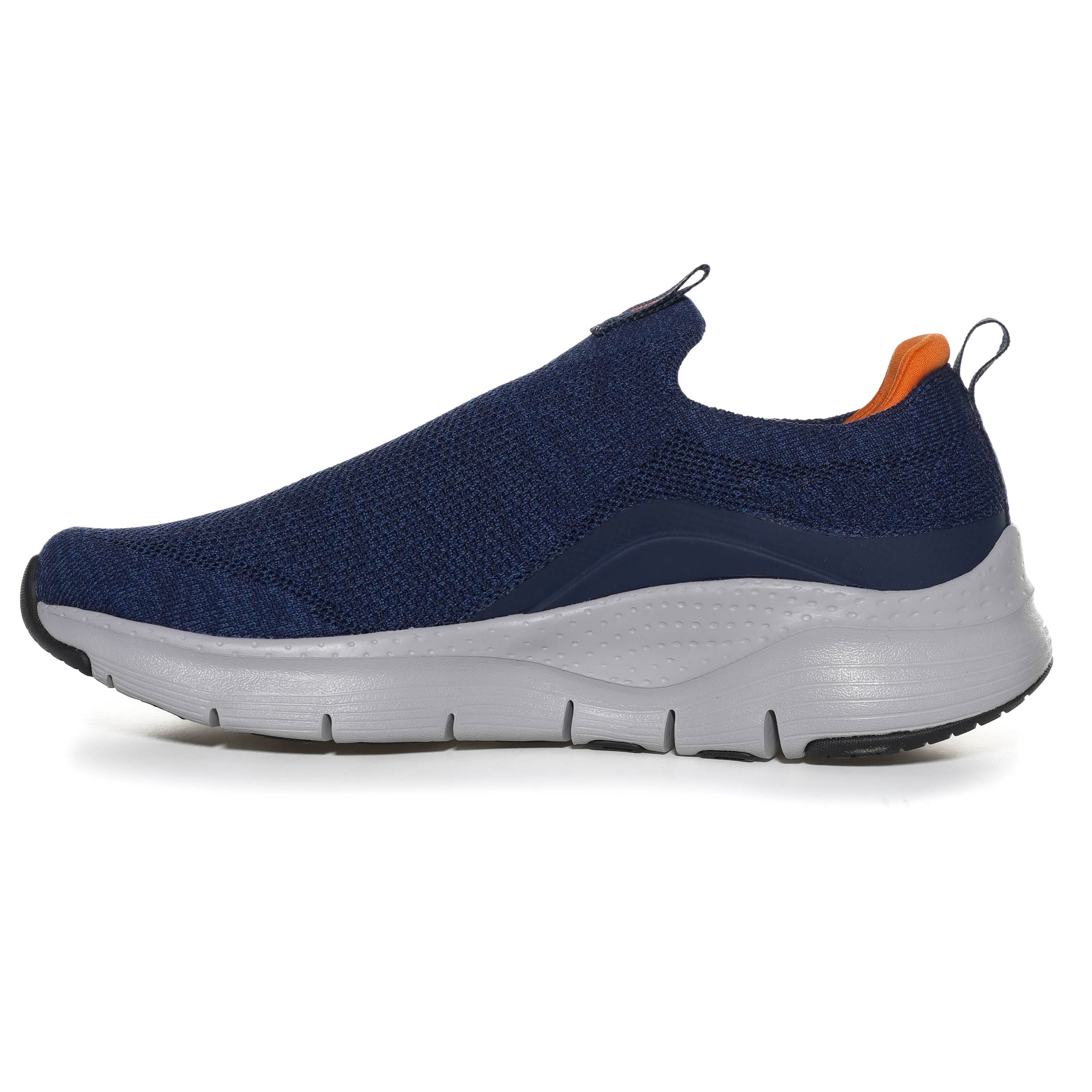 Tênis Skechers masculino marinho perfil lateral com solado anatômico