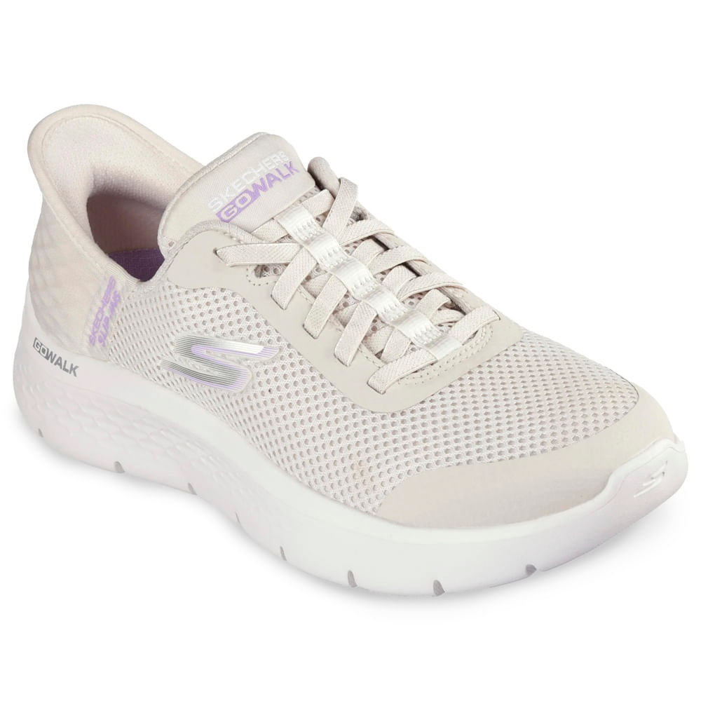 Tênis feminino Skechers Go Walk Flex branco vista frontal lateral direita